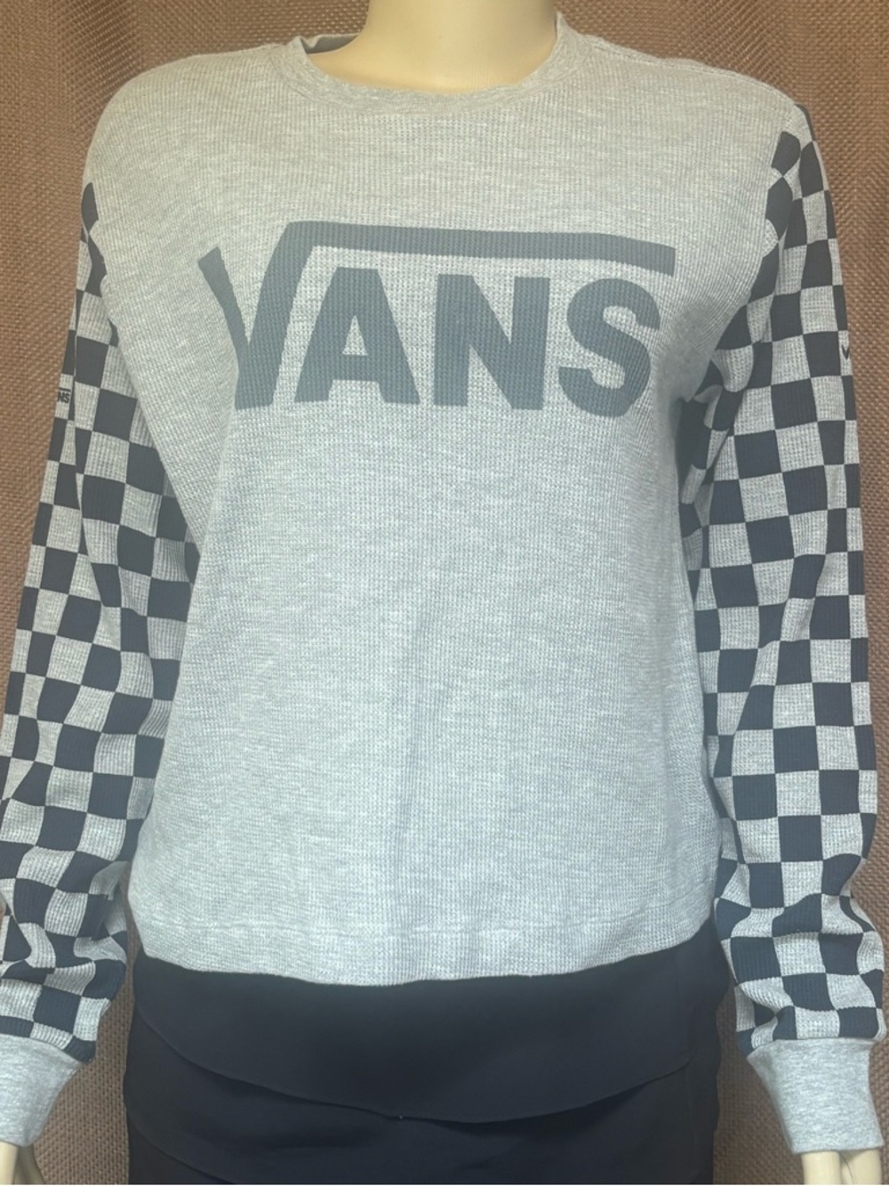 Vans Light Gray Crewneck with Black Checkerboard Sleeves